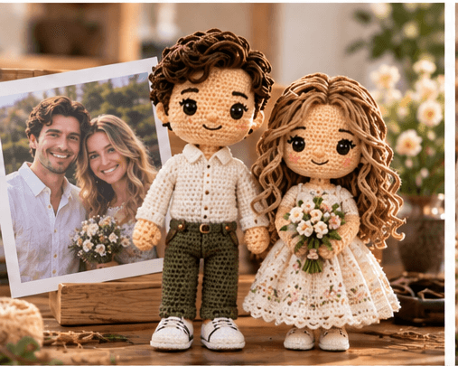 Finished custom crochet couple created from a customer reference