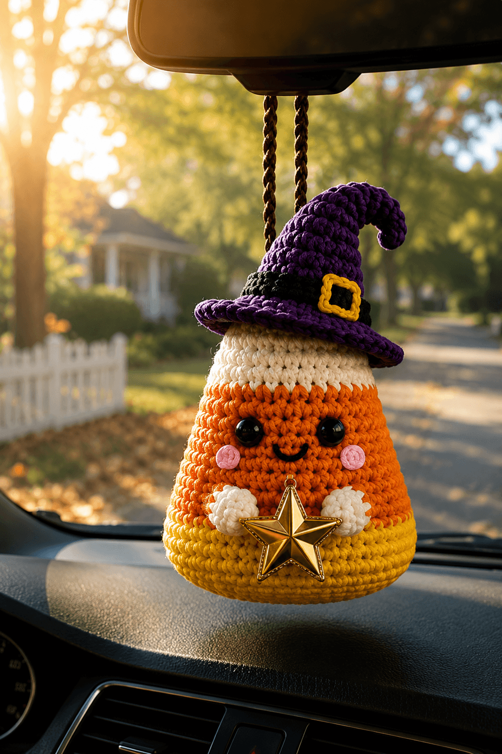 Custom Halloween Ghost Crochet Car Charm I Candy Corn Spooky - Image 4
