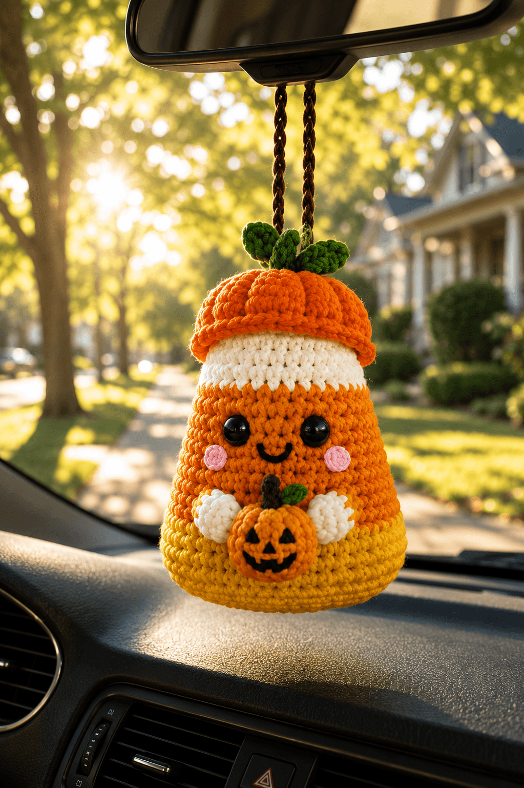 Custom Halloween Ghost Crochet Car Charm I Candy Corn Spooky - Image 2