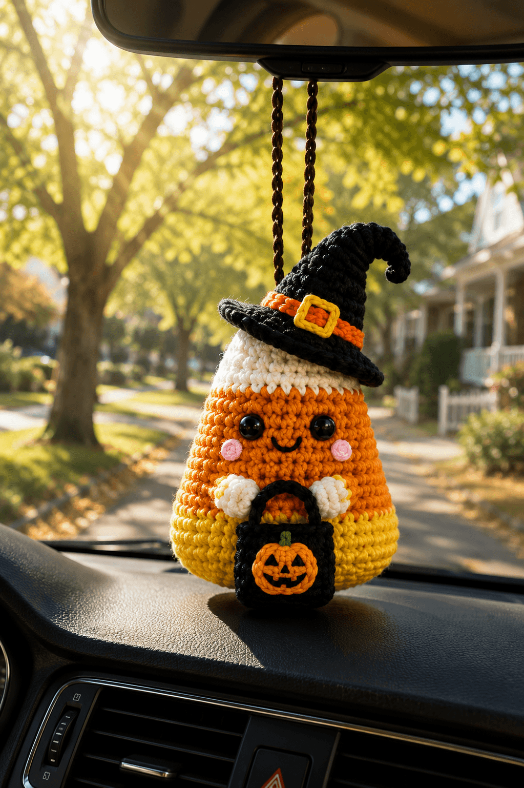 Custom Halloween Ghost Crochet Car Charm I Candy Corn Spooky - Image 5