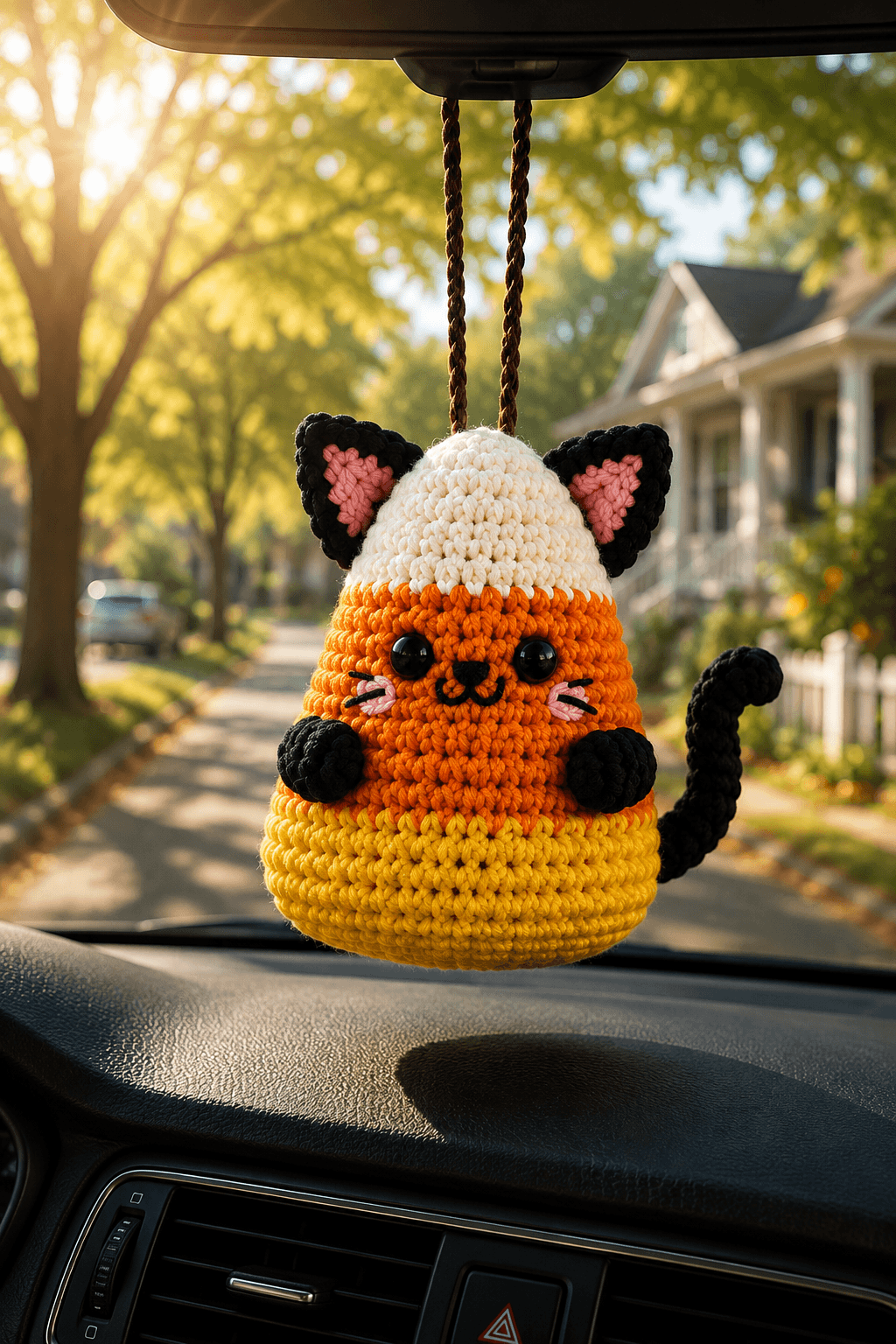 Custom Halloween Ghost Crochet Car Charm I Candy Corn Spooky - Image 7