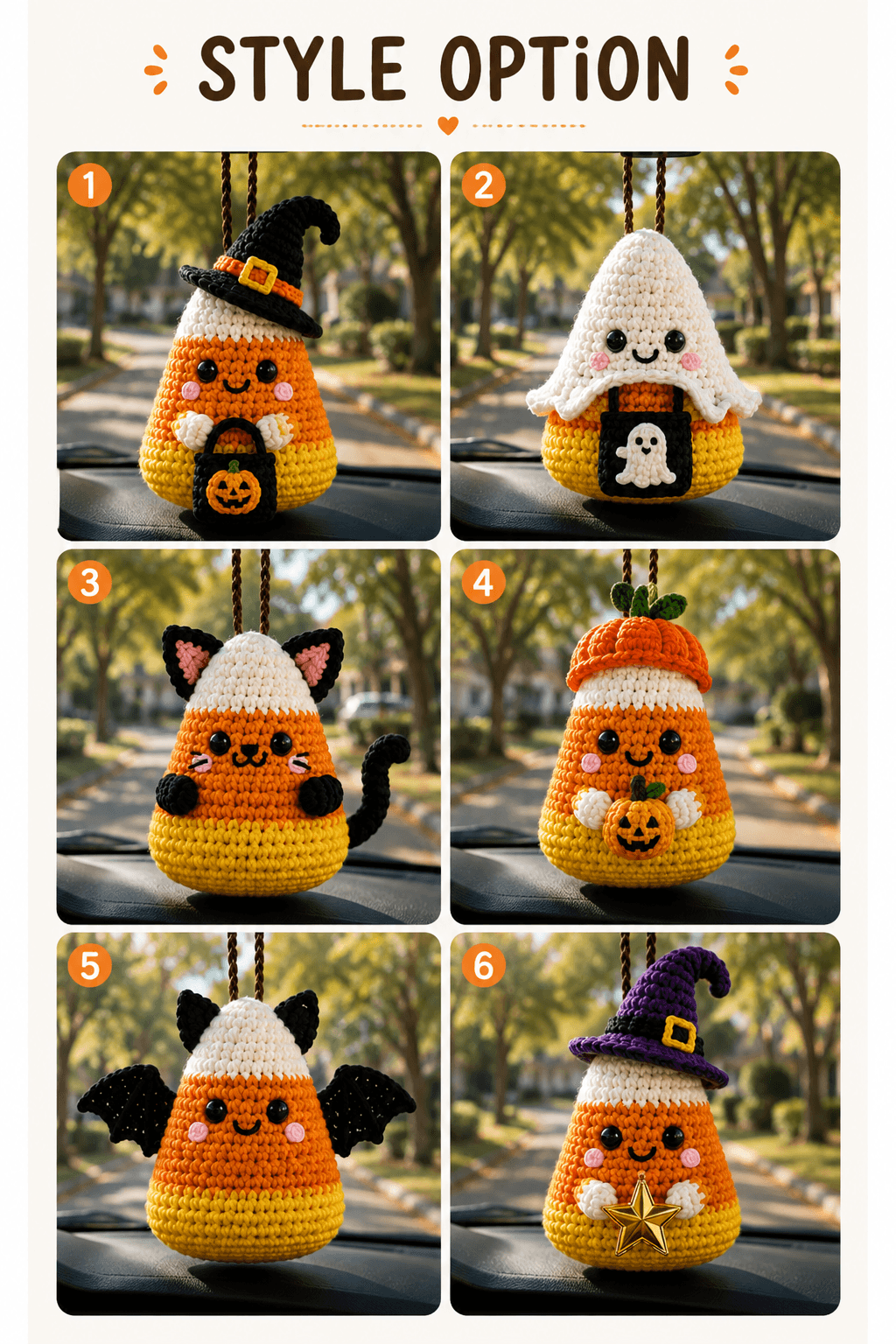 Custom Halloween Ghost Crochet Car Charm I Candy Corn Spooky - Image 6