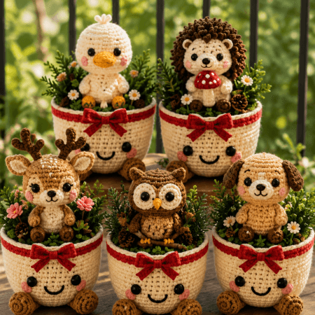 Custom Crochet Animal Flower Pot | Cute Gift | Handmade Home Decor