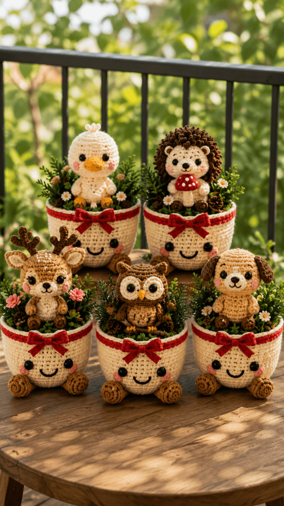 Custom Crochet Animal Flower Pot | Cute Gift | Handmade Home Decor