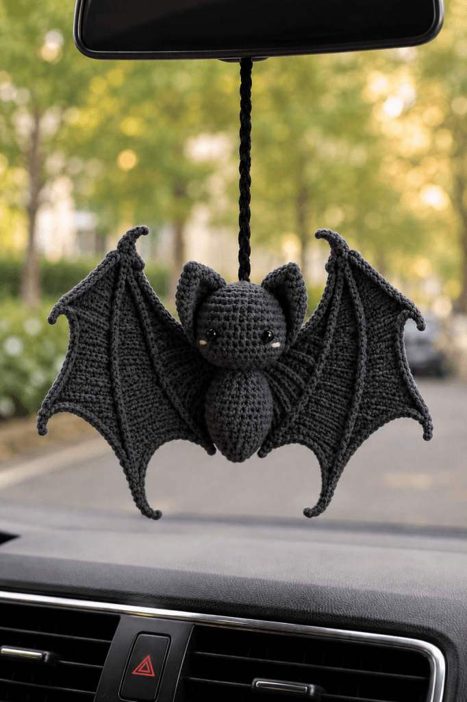 Custom Crochet Bat Car Hanging | Spooky Fall Car Accessory | Halloween Rearview Mirror Charm