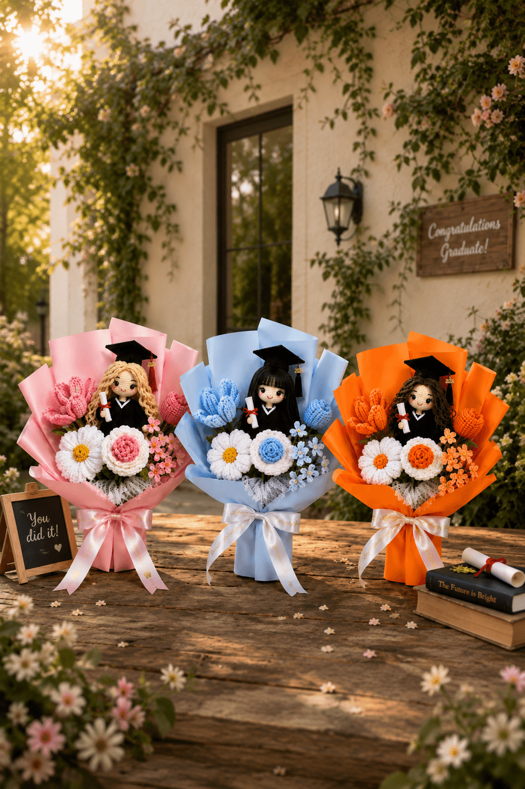 Best-Ever Graduation Gift for Her I Personalized Crochet Graduation Bouquet with Custom Full Doll I Handmade Gift - Image 4