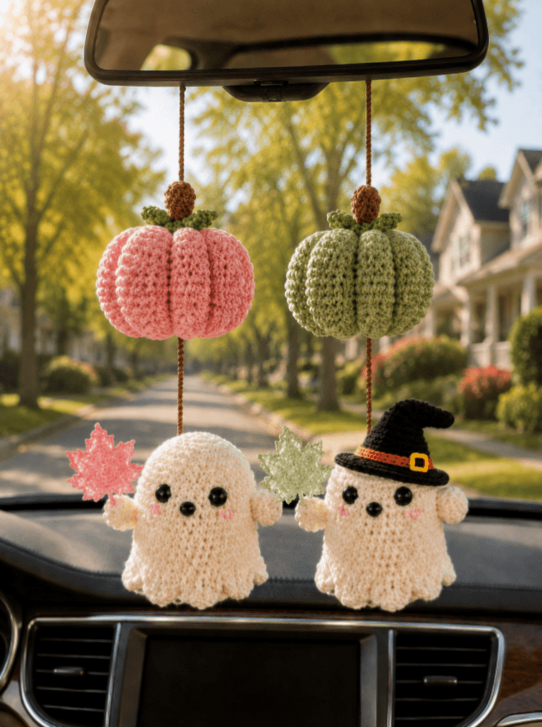 Custom Crochet Ghost Car Hanging | Handmade Halloween Car Charm | Halloween Car Hanging