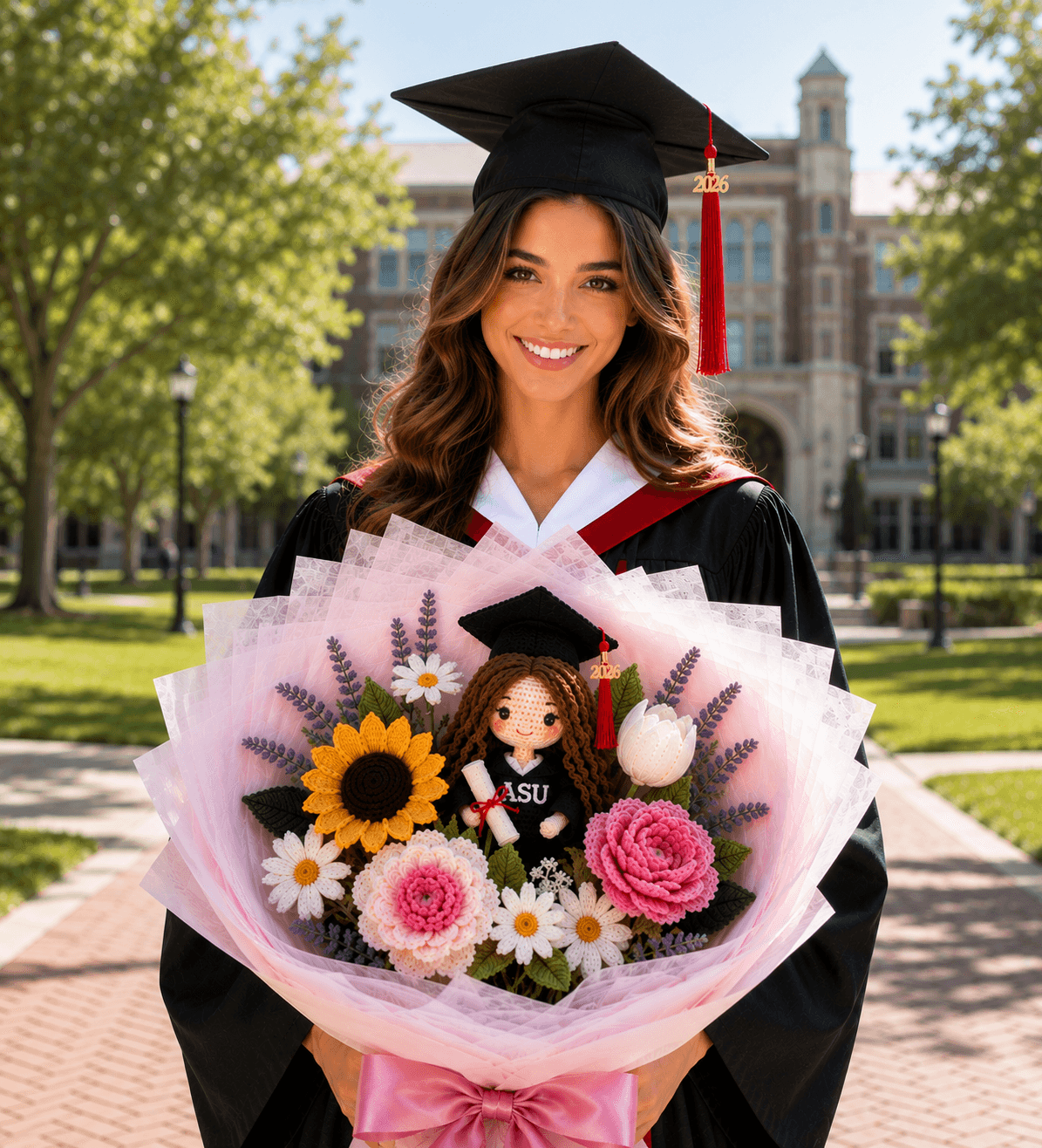 Best-Ever Graduation Gift for Her I Personalized Crochet Graduation Bouquet with Custom Full Doll I Handmade Gift - Image 12