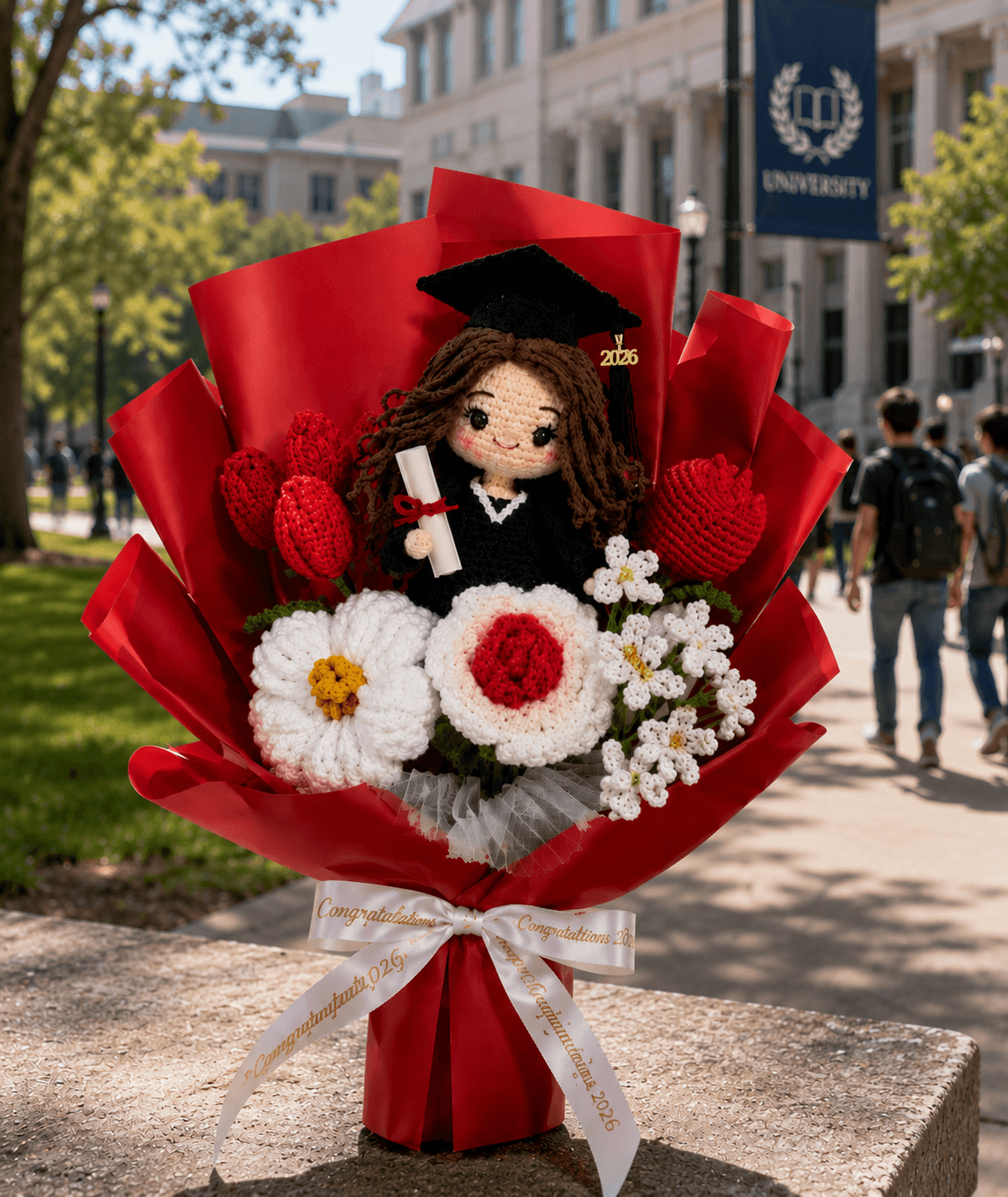 Best-Ever Graduation Gift for Her I Personalized Crochet Graduation Bouquet with Custom Full Doll I Handmade Gift - Image 6