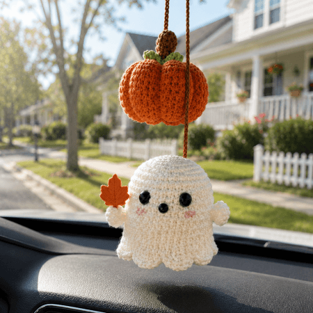 Custom Halloween Ghost Car Charm Crochet | Handmade Car Hanging | Fall Autumn Car Hanging
