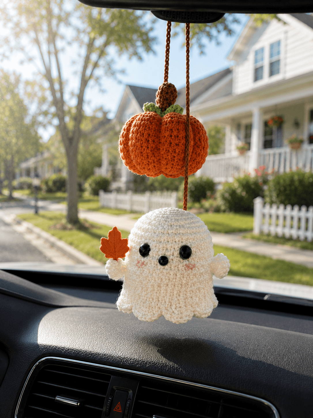 Custom Crochet Ghost Car Hanging | Handmade Halloween Car Charm | Halloween Car Hanging - Image 2