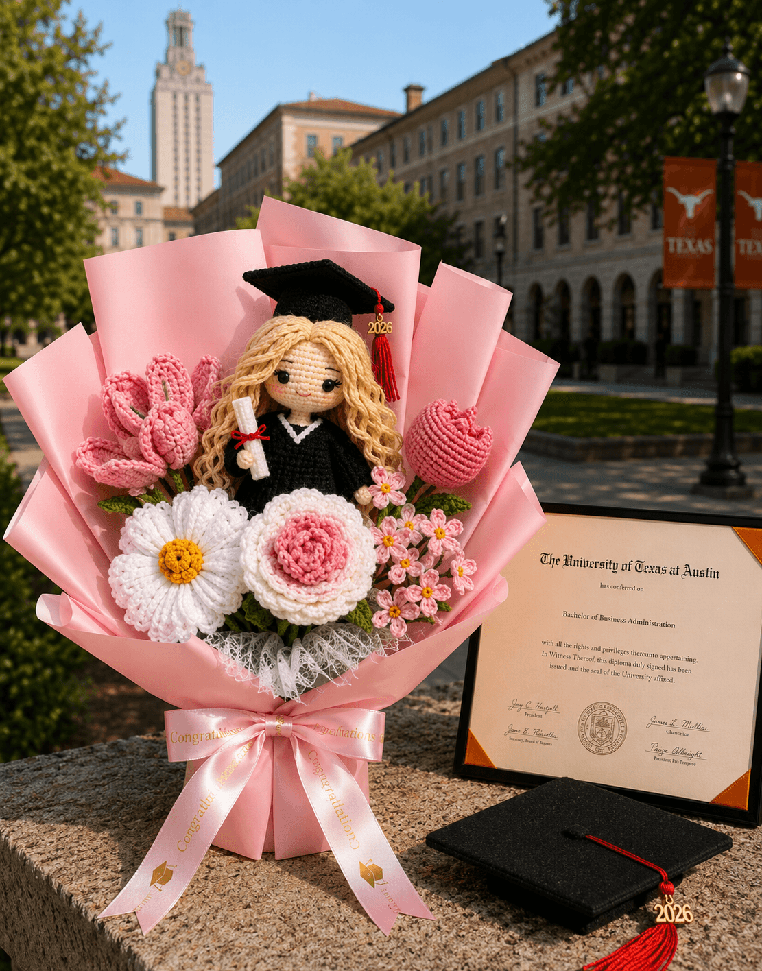 Best-Ever Graduation Gift for Her I Personalized Crochet Graduation Bouquet with Custom Full Doll I Handmade Gift - Image 2