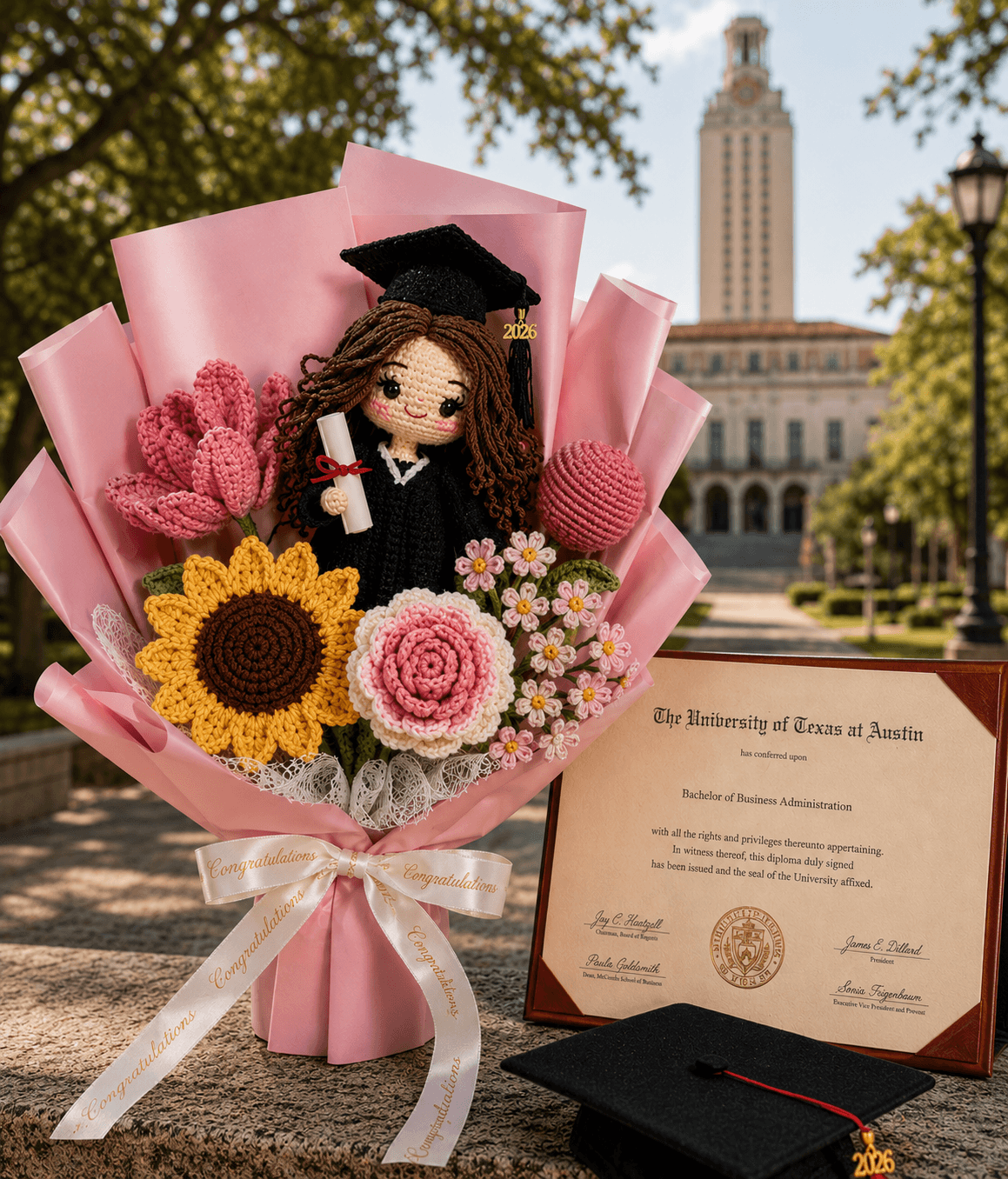 Best-Ever Graduation Gift for Her I Personalized Crochet Graduation Bouquet with Custom Full Doll I Handmade Gift - Image 5